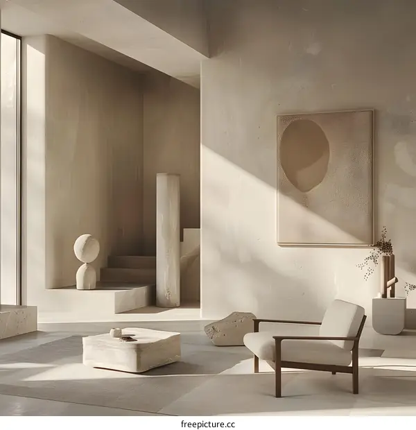 Minimalist Living Room Interior Design With Beige Walls and Natural Light