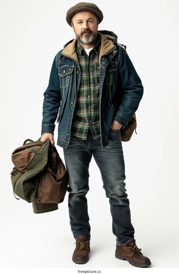 A man in a casual outfit with a backpack and a shoulder bag