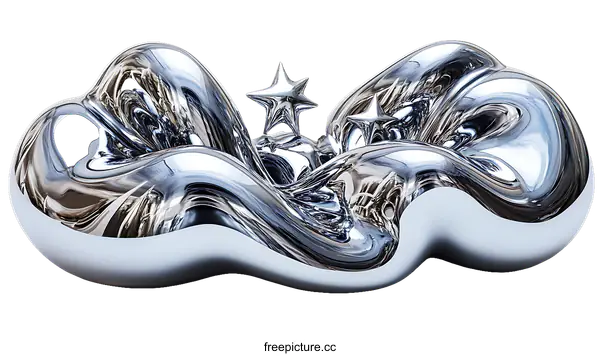 [Transparent Background PNG]Abstract Chrome Sculpture with Stars