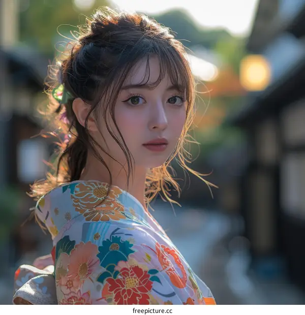 Beautiful Asian Woman in Traditional Japanese Kimono