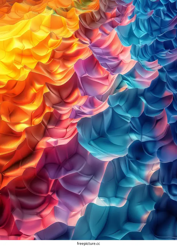 Colorful 3D rendering of a wavy surface with a wrinkled texture