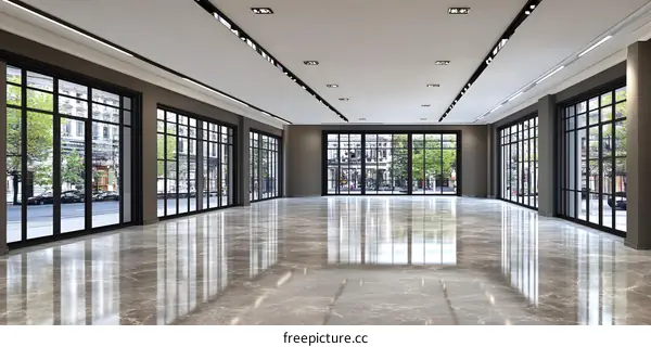 Modern Empty Office Space with Large Windows