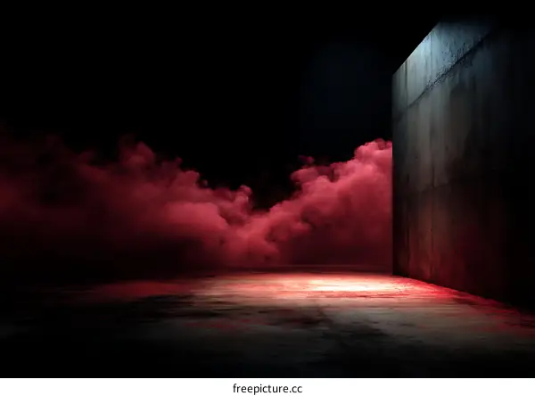 Dark Concrete Studio with Red Smoke