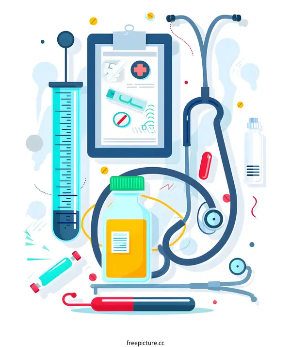 Medical Equipment Illustration, Healthcare Symbols, Stethoscope, Medicine, Doctor