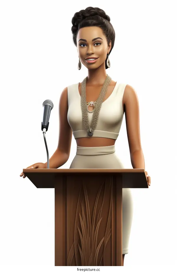 A young African-American woman giving a speech at a podium