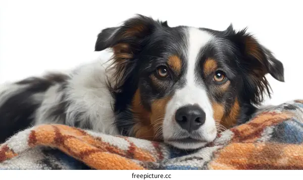 Closeup of a Dog Relaxing on a Blanket