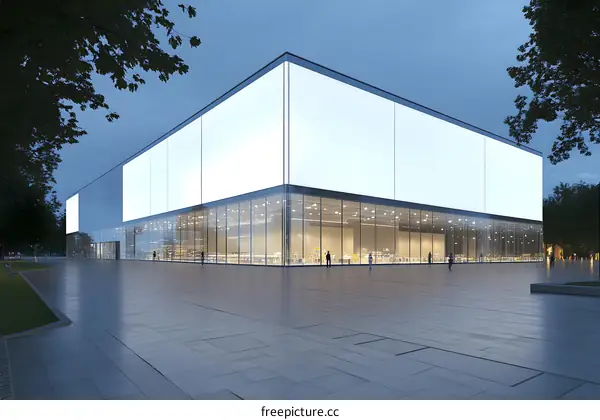 Modern Glass Building With Blank Billboard At Night