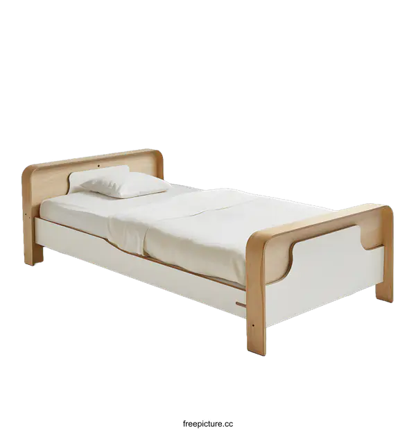 [Transparent Background PNG]Modern White Wooden Bed Frame With Curved Design