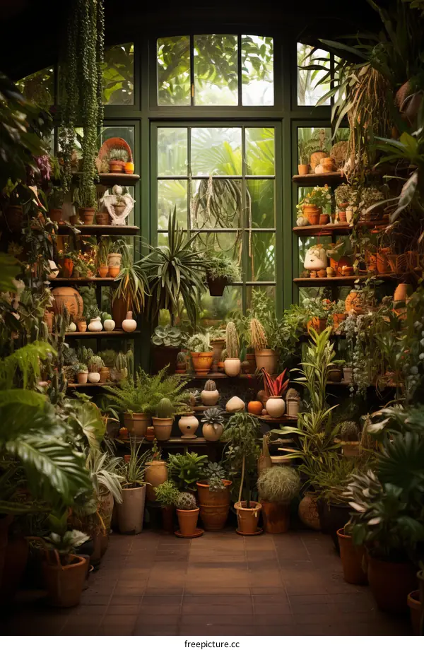 A beautiful sunroom filled with lush plants and flowers