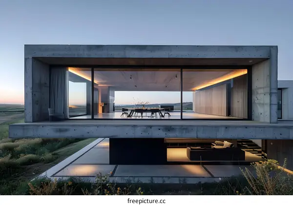 Modern Concrete House with Large Windows and Panoramic Views