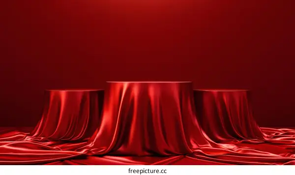 Three Red Silk Fabric Product Display Stands