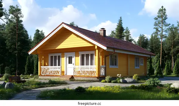 Yellow Wooden Cabin in a Forest