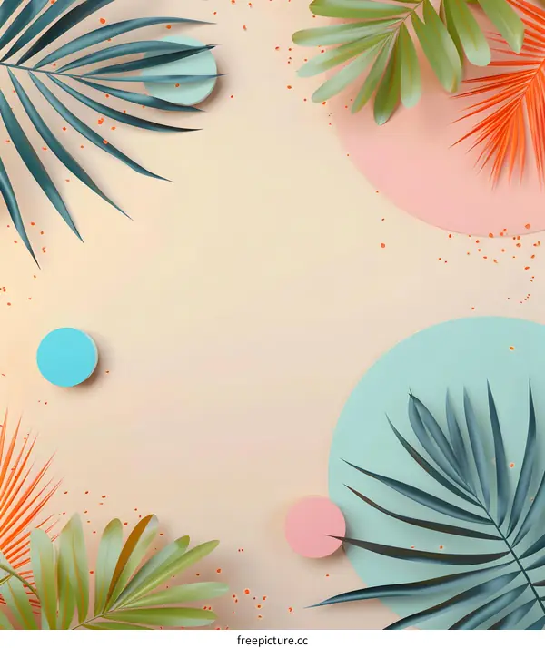Tropical Leaves Background with Pastel Colored Circles
