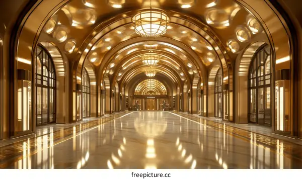 Luxury Golden Arched Corridor in a Grand Hotel