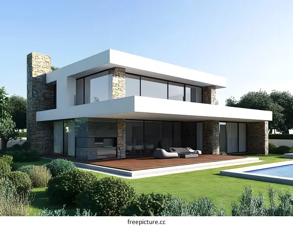 Modern House with Swimming Pool and Patio