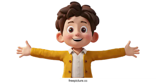 [Transparent Background PNG]Happy Cartoon Boy with Open Arms