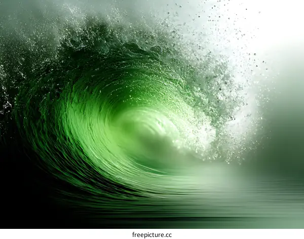 Powerful Green Wave Crashing