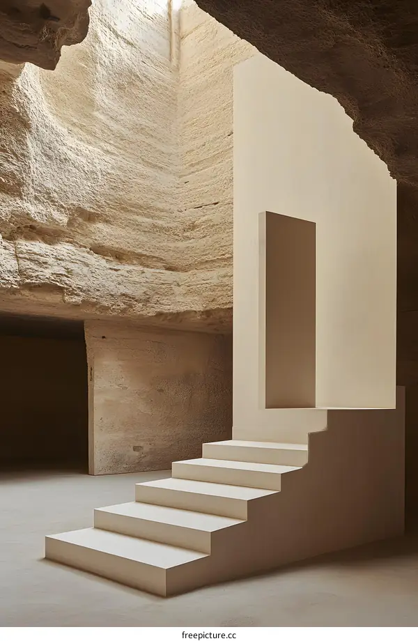 Modern Minimalist Staircase Architecture in a Rock Cave