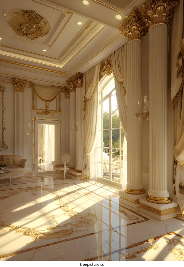 Luxury Interior Design With Gold Trim and Drapes