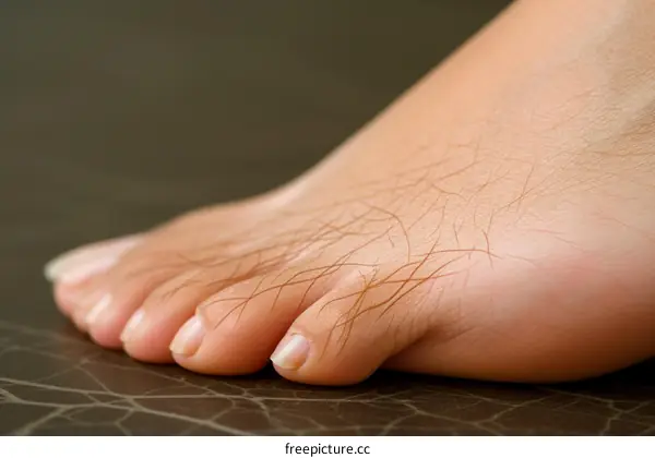 Close up of a hairy foot with long toes