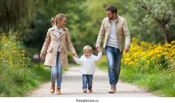 Happy Family Walking in the Park