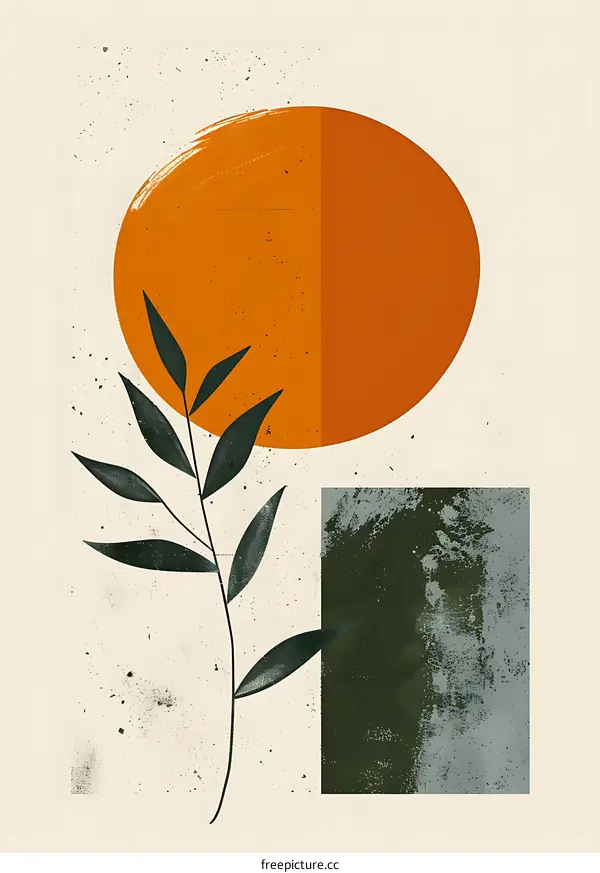 Minimalist Abstract Art with Branch and Geometric Shapes