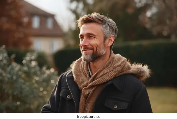 Smiling Man Outdoors in Autumn