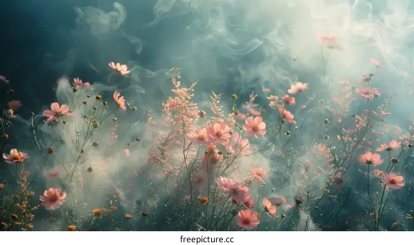 Ethereal Cosmos Flower Field with Pink and White Hues