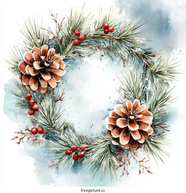 Winter Watercolor Christmas Wreath Illustration