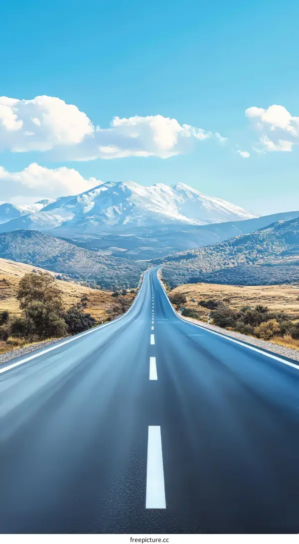 Endless Road Through Snowy Mountains