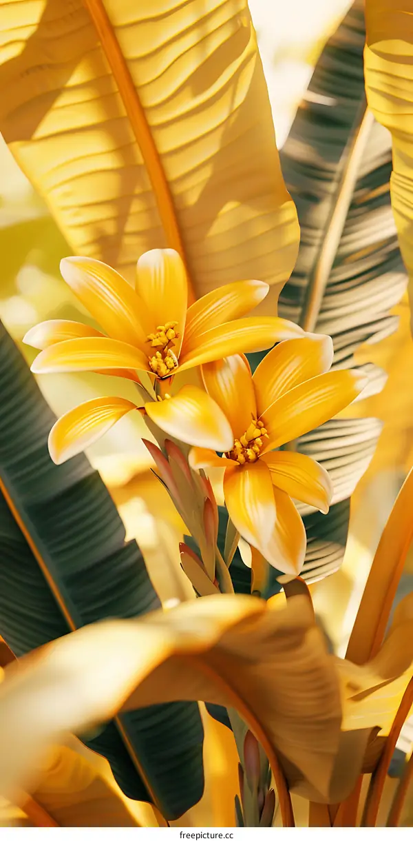 Yellow Flowers and Banana Leaves