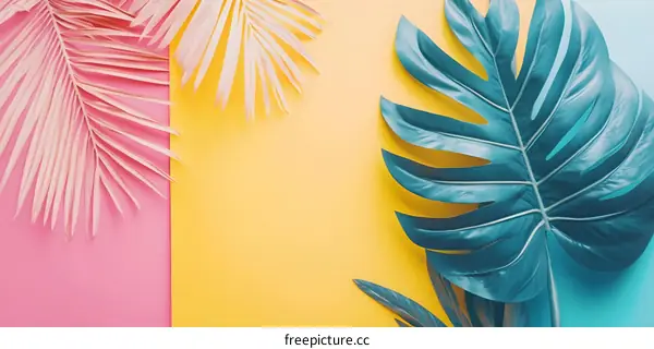 Tropical Leaves on a Colorful Background