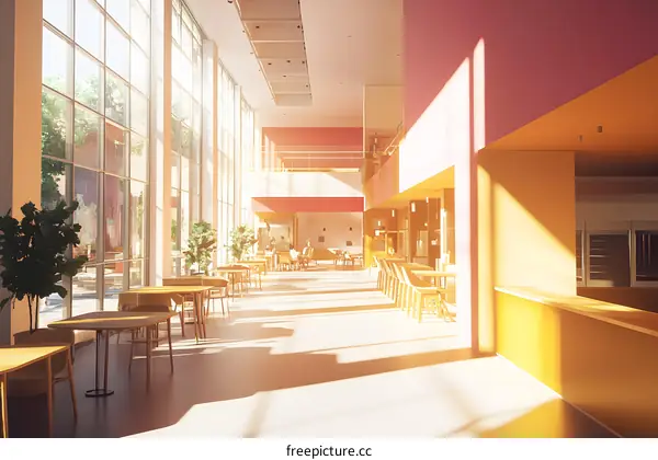 Modern Interior Design of a Spacious Restaurant with Large Windows