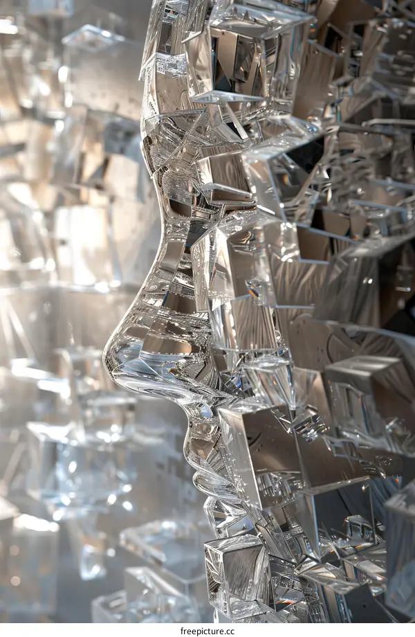 Shattered Glass Sculpture of a Human Face