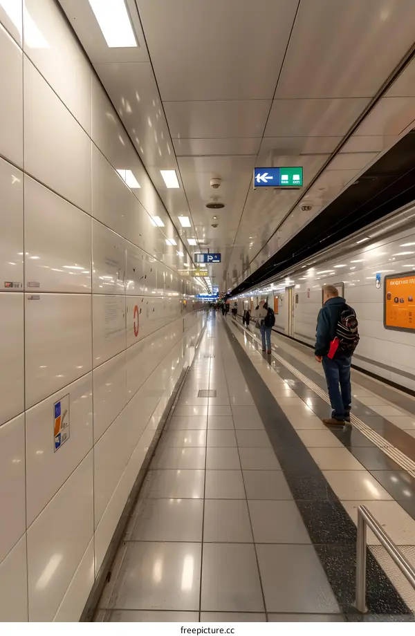 Subway Tunnel with People and Signage