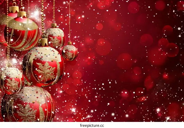 Snowy Christmas Decorations on Soft Red Velvet Background