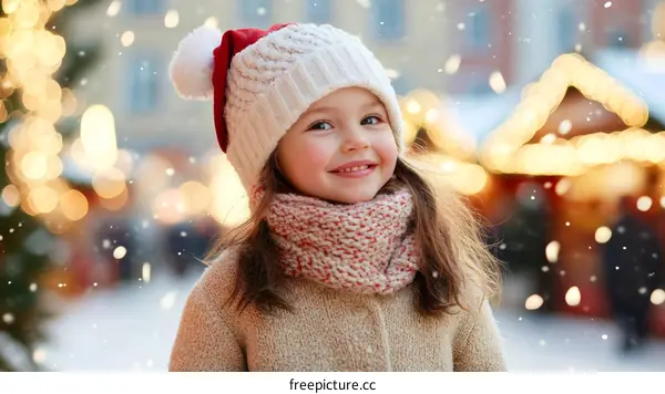 Smiling Girl in Winter Wonderland Christmas Market