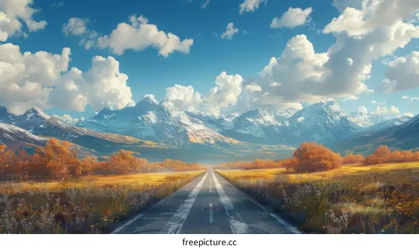 Road through the valley between mountains