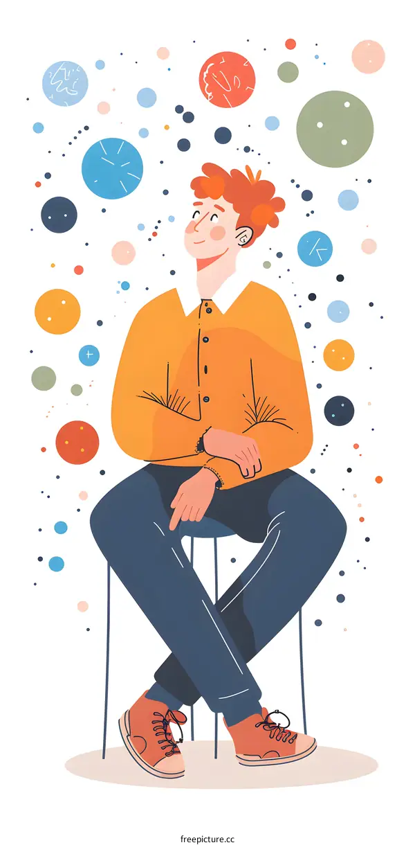 Man with Red Hair Sitting on a Stool and Looking Up