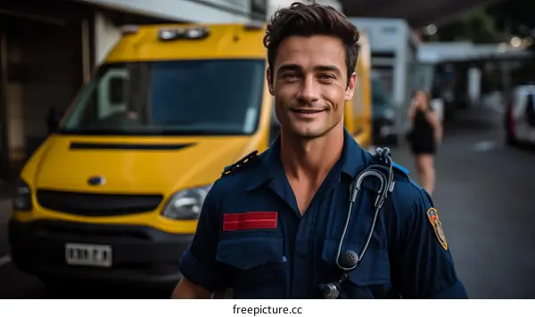 Paramedic with a Stethoscope Around His Neck