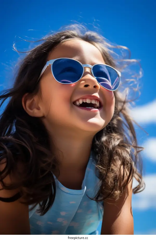 Little happy girl enjoying the summer sun