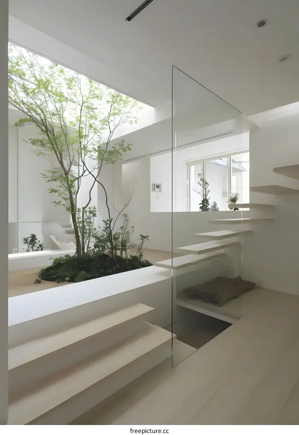 Modern Minimalist Home Interior with a Small Garden