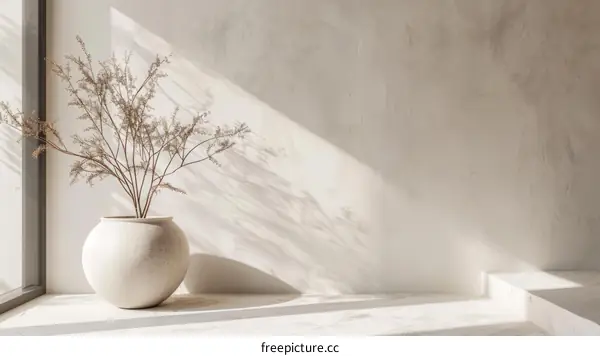 Dried branches in a ceramic vase by the window