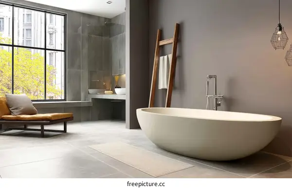 Modern Minimalist Bathroom with Oval Bathtub