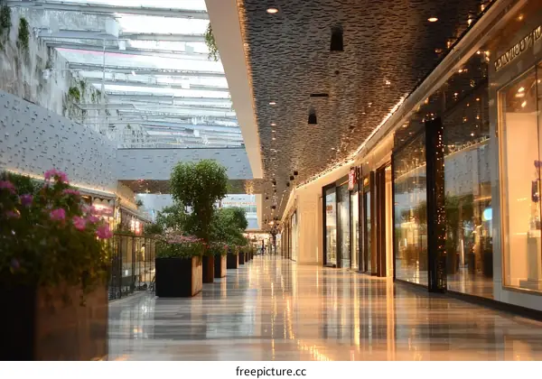 Modern Shopping Mall Interior Design with Green Plants