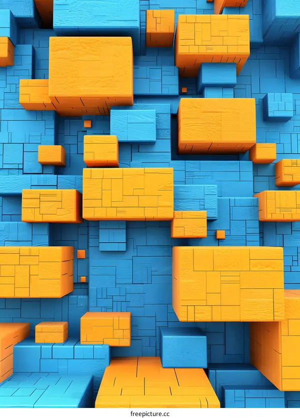 Abstract 3D Geometric Shapes Orange And Blue