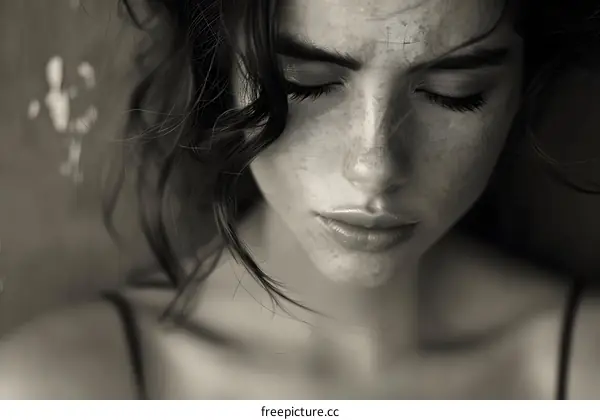portrait of a beautiful young woman with freckles