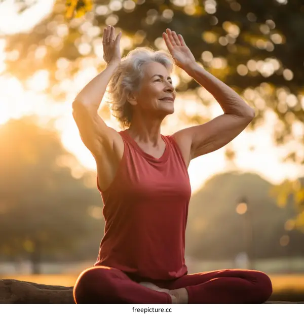 A Calm Elderly Woman Meditating in the Park