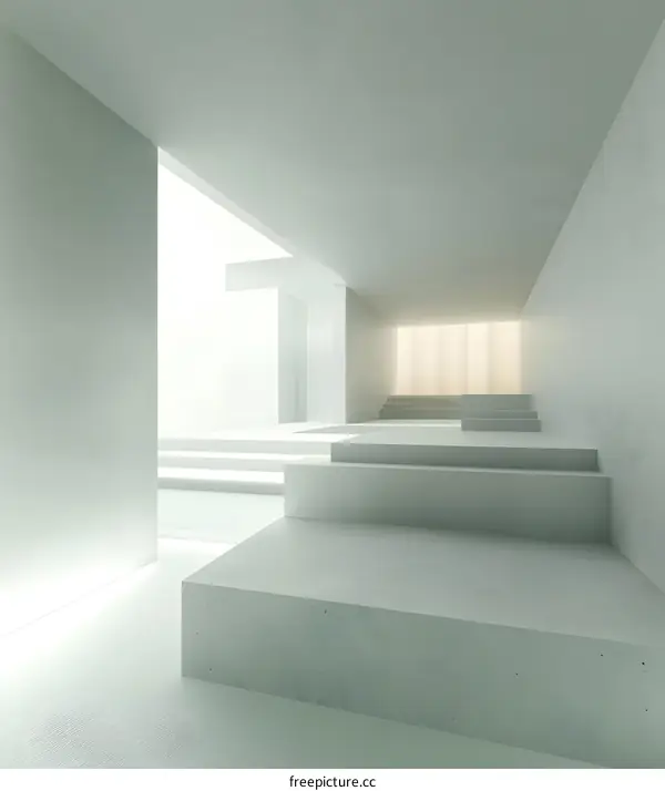 Modern Minimalist White Room Interior Design With Steps And Light