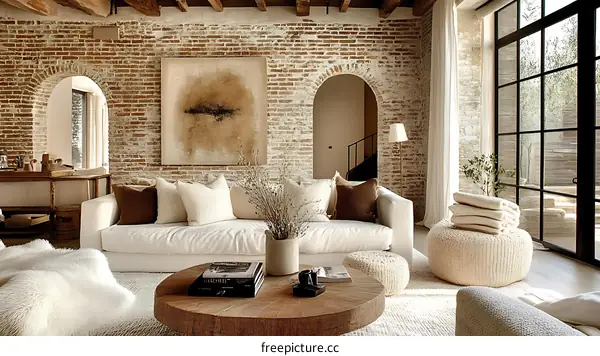 Modern Living Room with Exposed Brick Wall